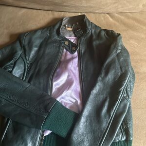 Green leather aviator jacket